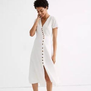 Madewell linen-blend button wrap midi dress